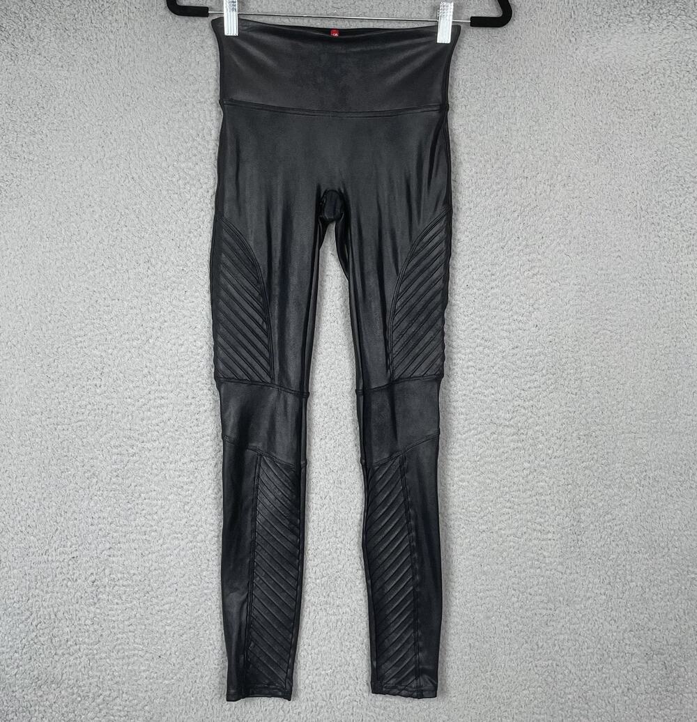 Spanx Faux Leather Moto Leggings Womens Small Black High Rise Skinny Pants S/P